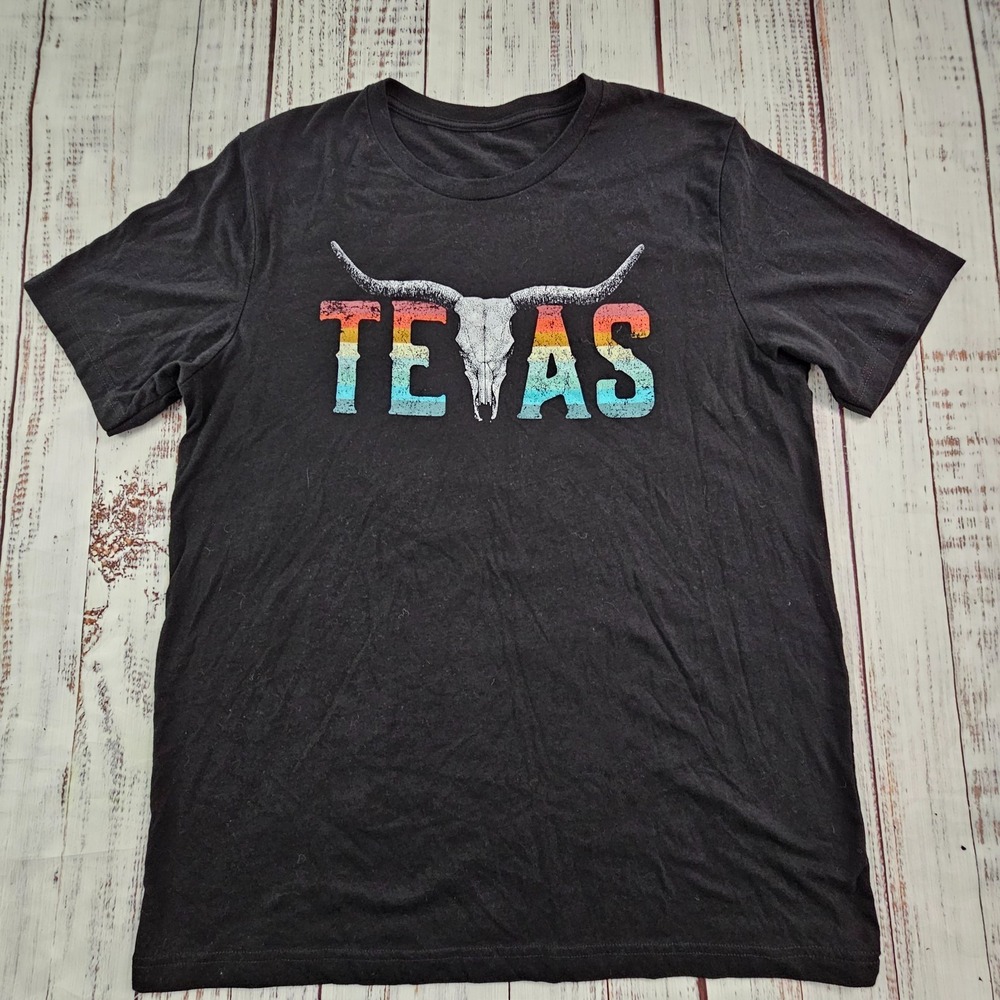 Texas Long Horn Black Short Sleeve T-Shirt Men's L